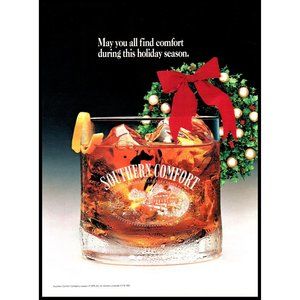 1992 Southern Comfort Whiskey Vintage Print Ad Christmas Wreath Holiday Wall Art